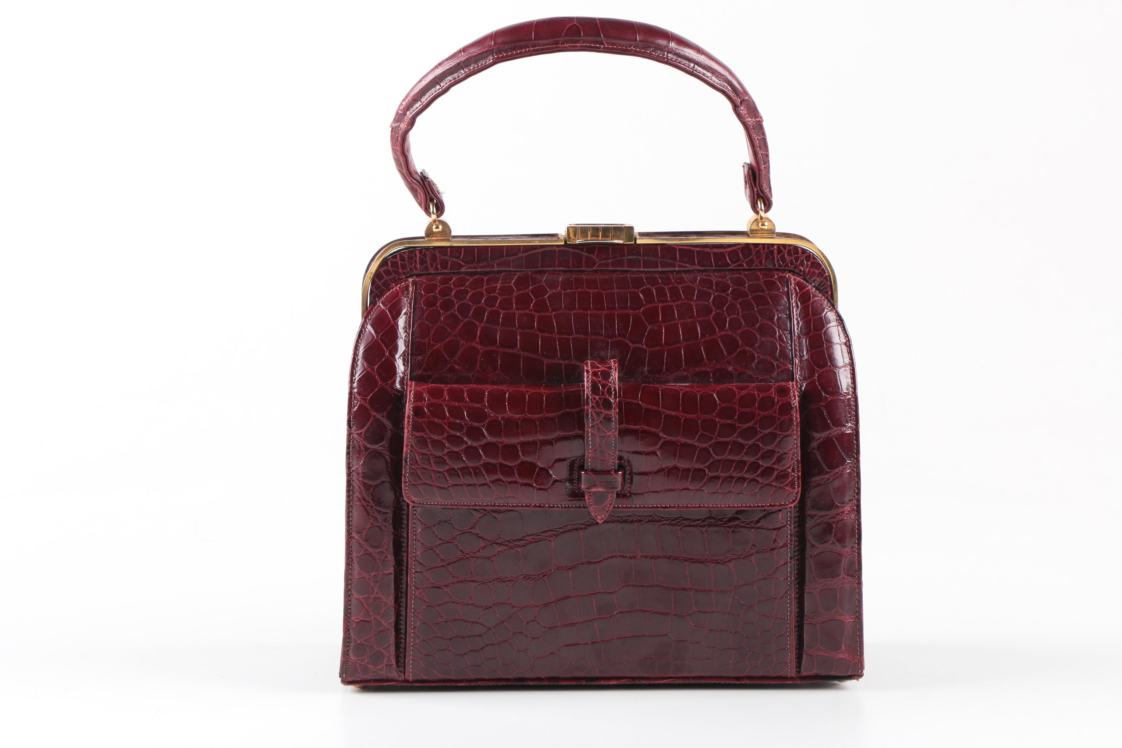 Dark Red Crocodile Skin Lucille de Paris Handbag
