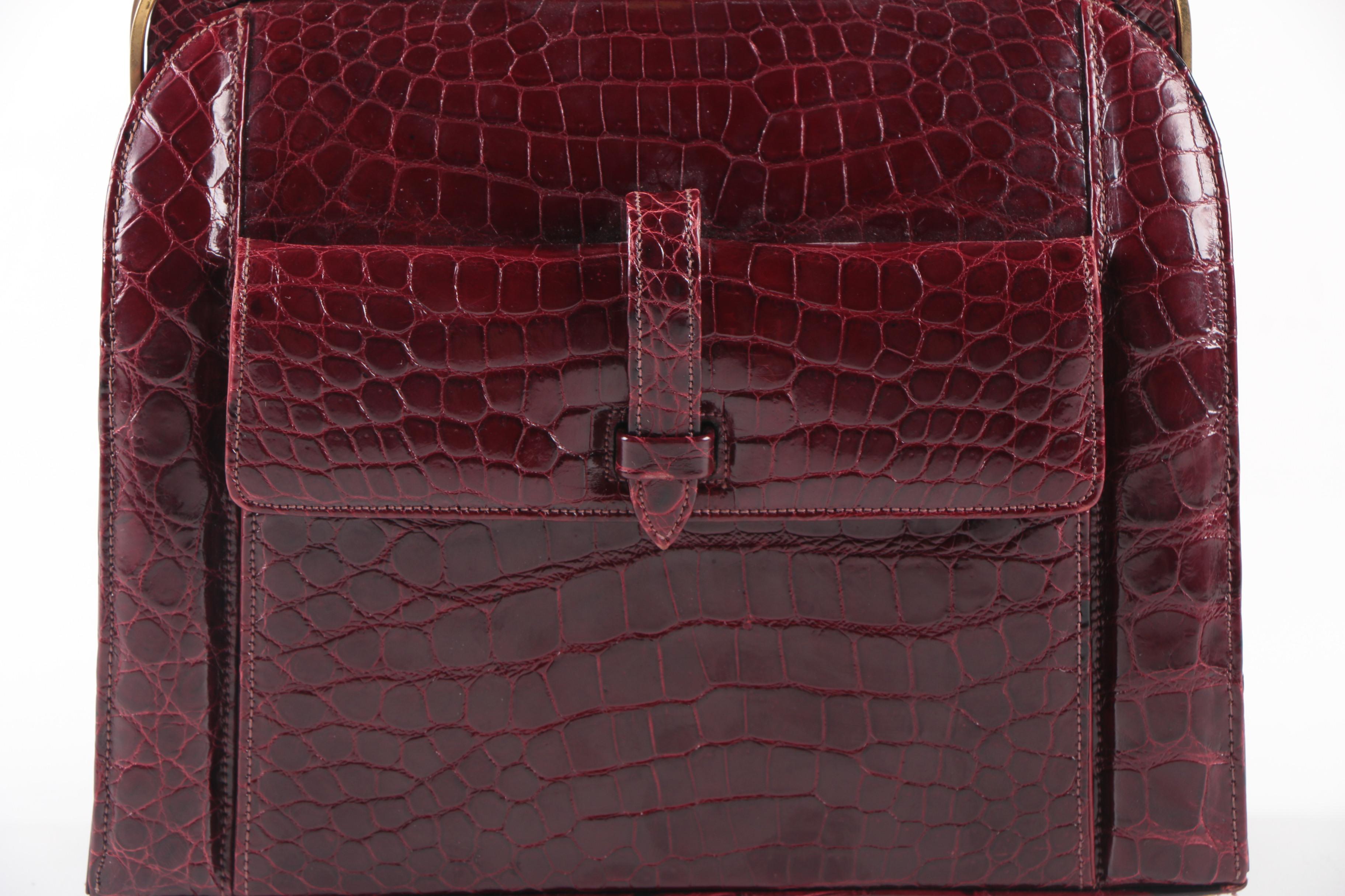 Dark Red Crocodile Skin Lucille de Paris Handbag