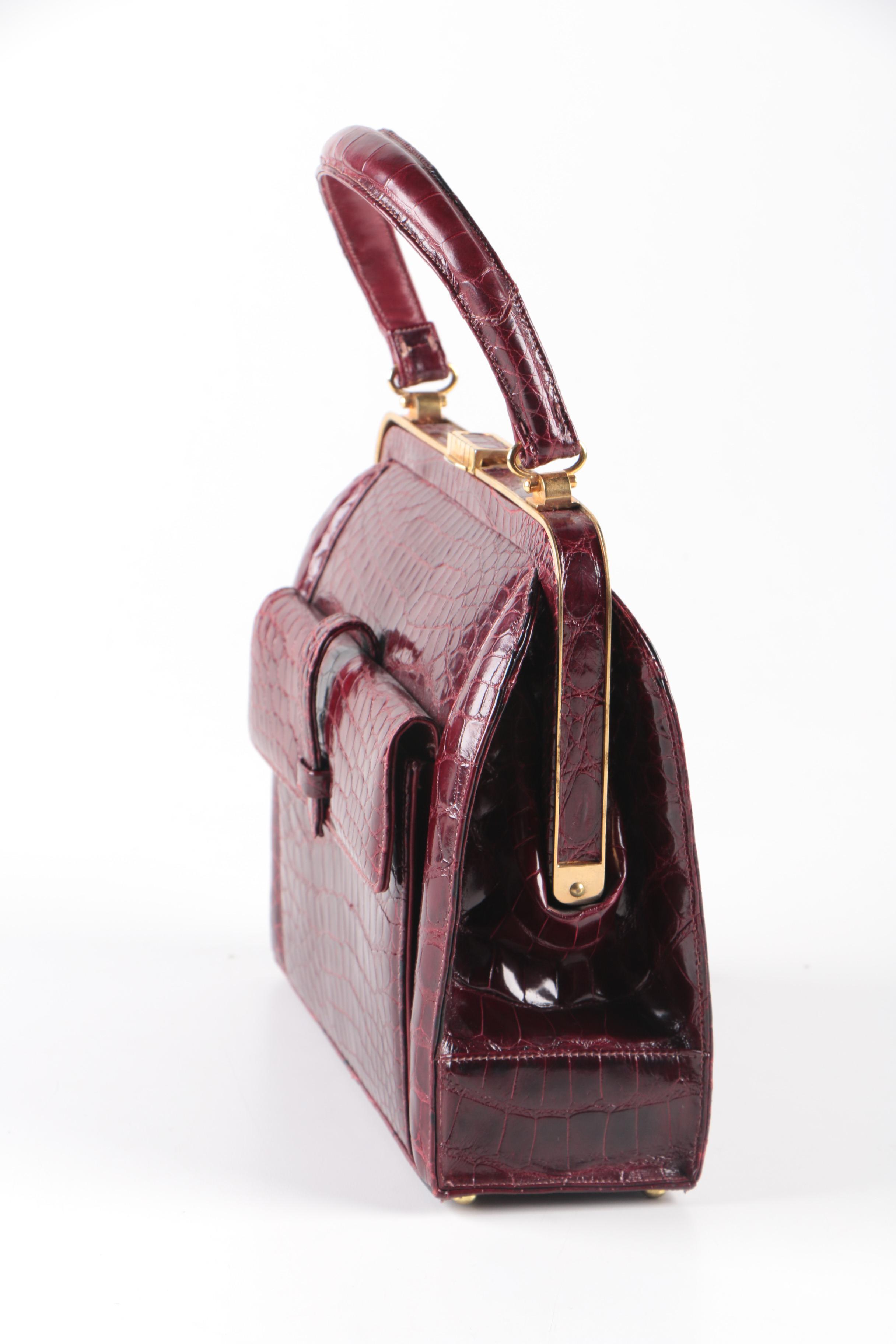 Dark Red Crocodile Skin Lucille de Paris Handbag