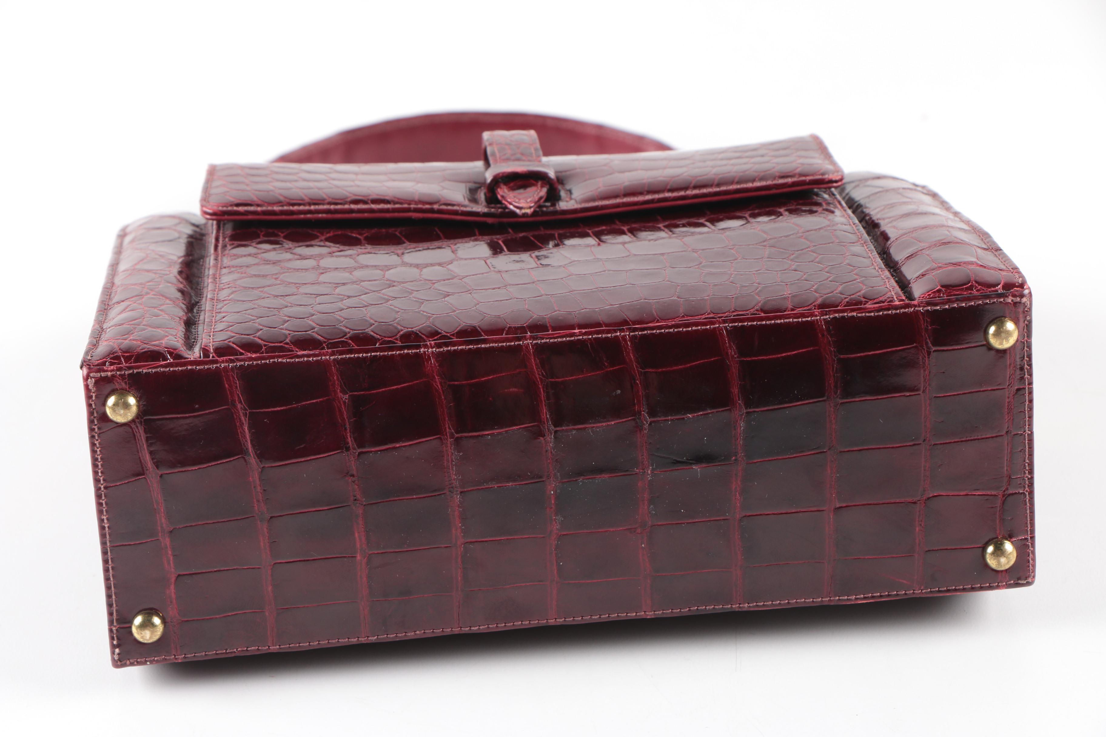 Dark Red Crocodile Skin Lucille de Paris Handbag