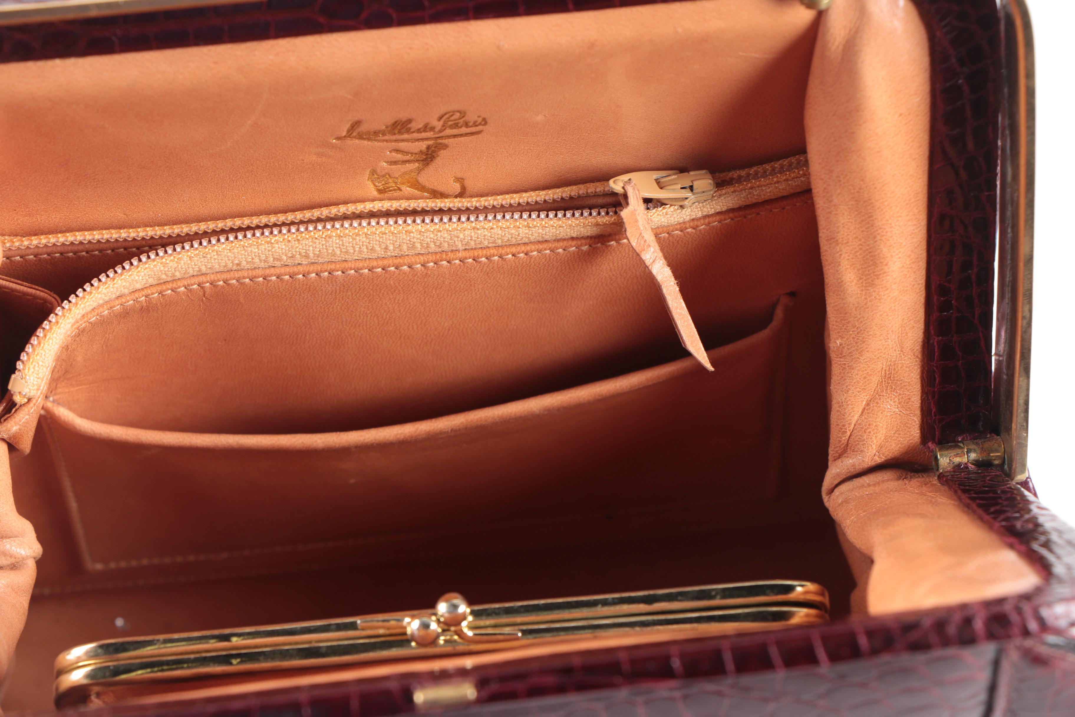 Dark Red Crocodile Skin Lucille de Paris Handbag