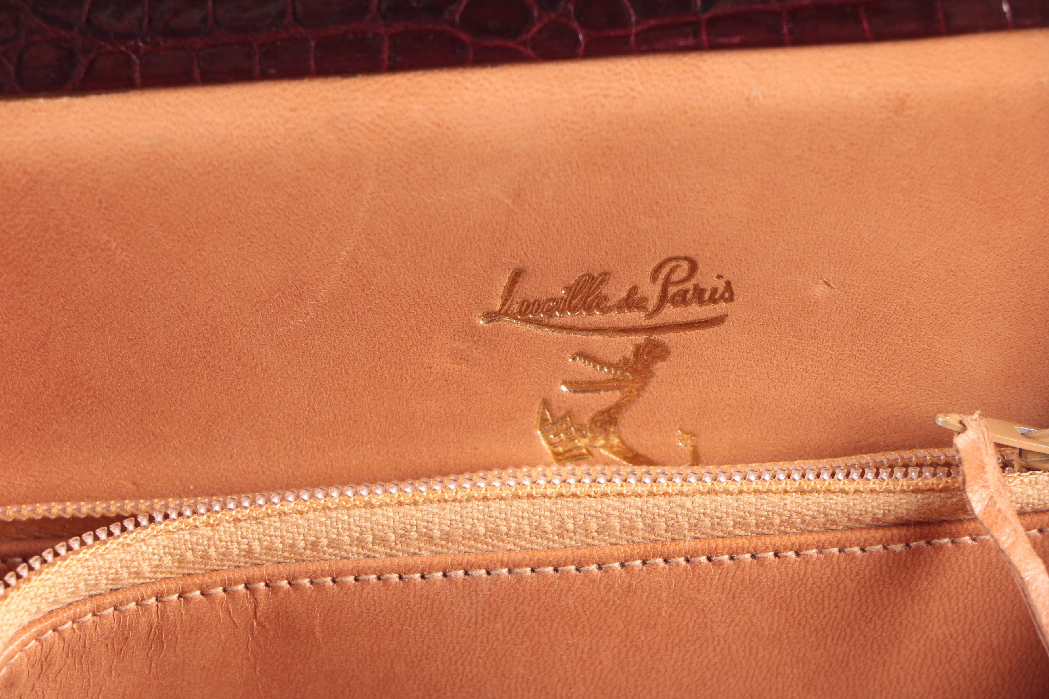 Dark Red Crocodile Skin Lucille de Paris Handbag