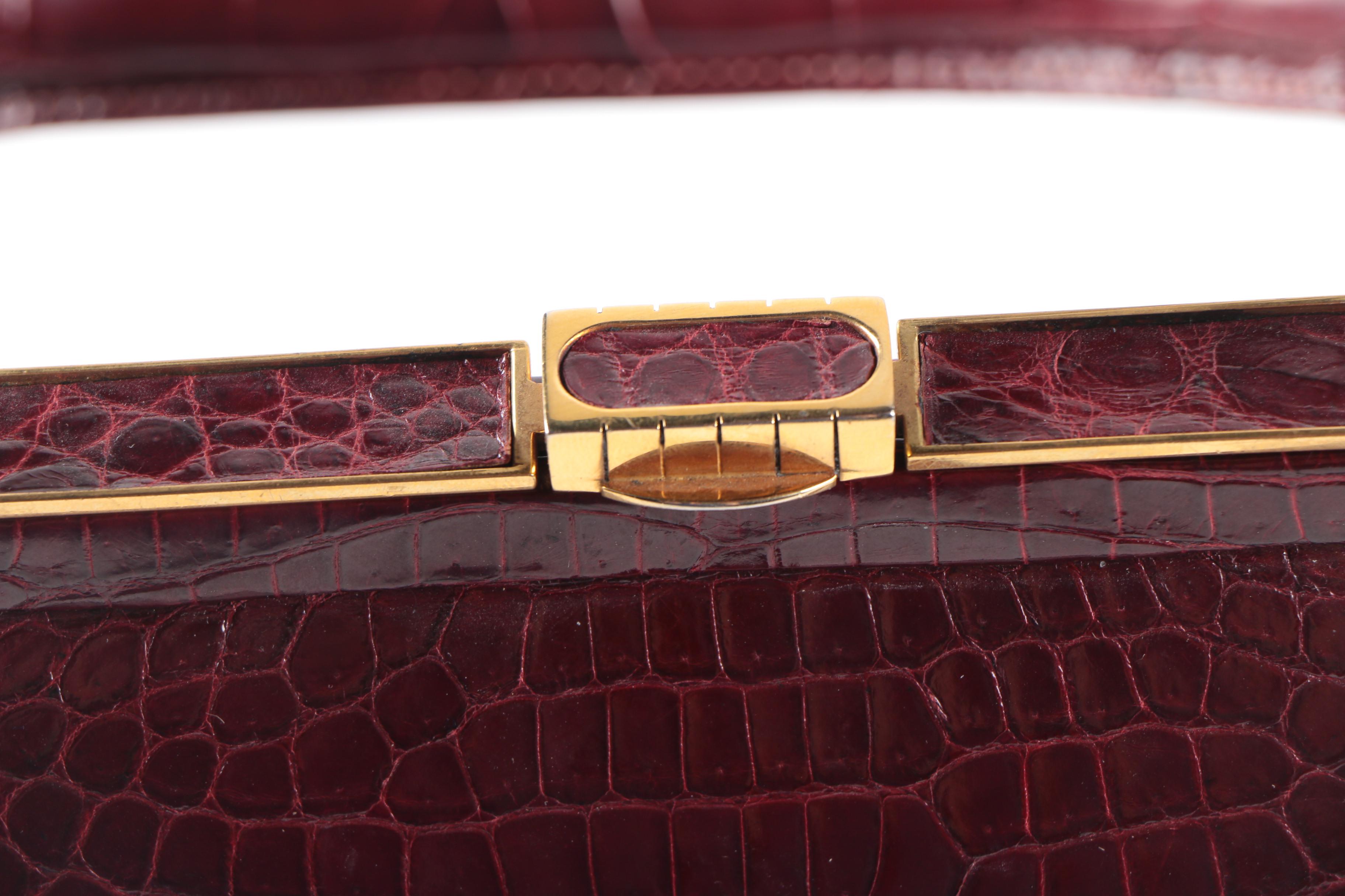 Dark Red Crocodile Skin Lucille de Paris Handbag