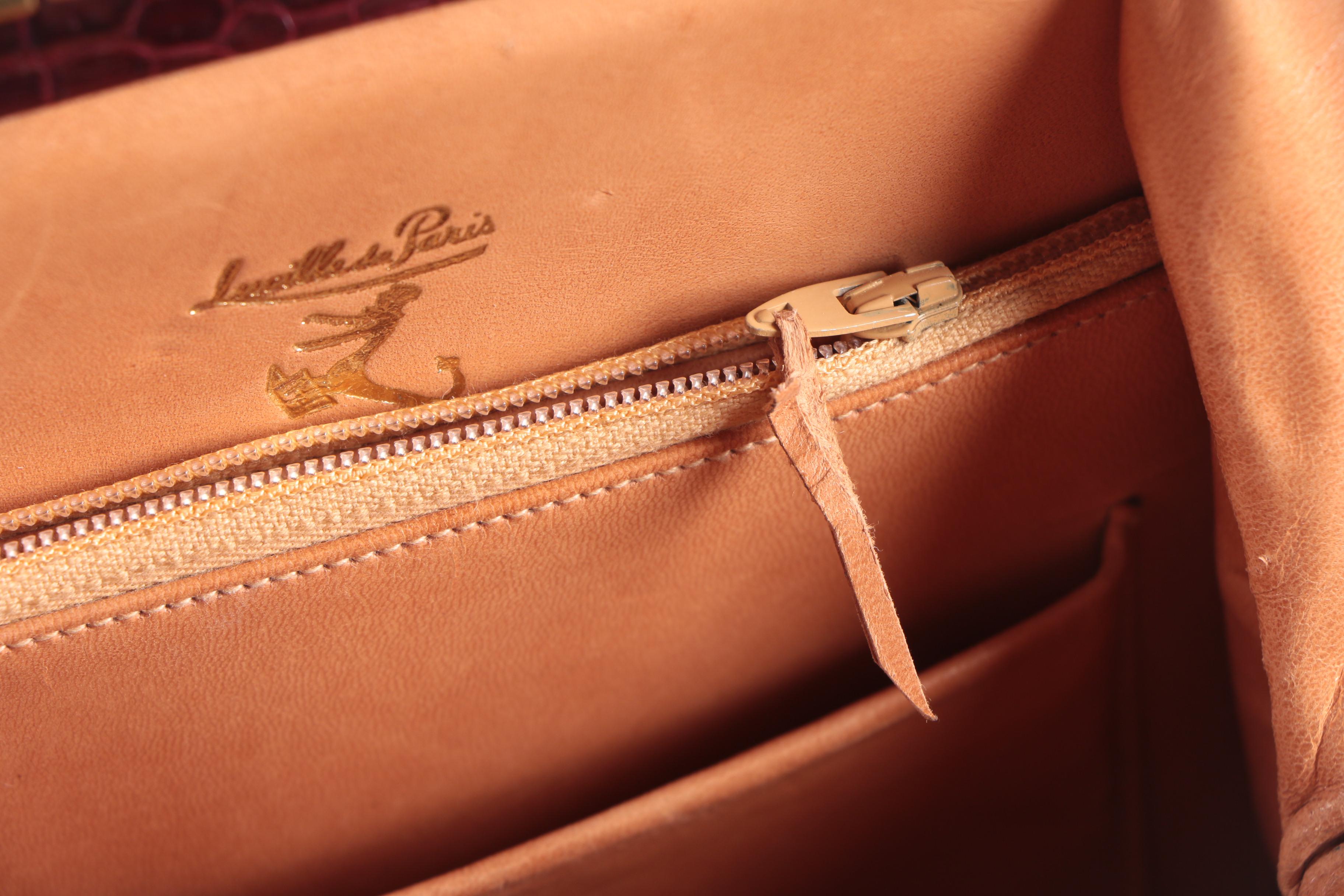 Dark Red Crocodile Skin Lucille de Paris Handbag