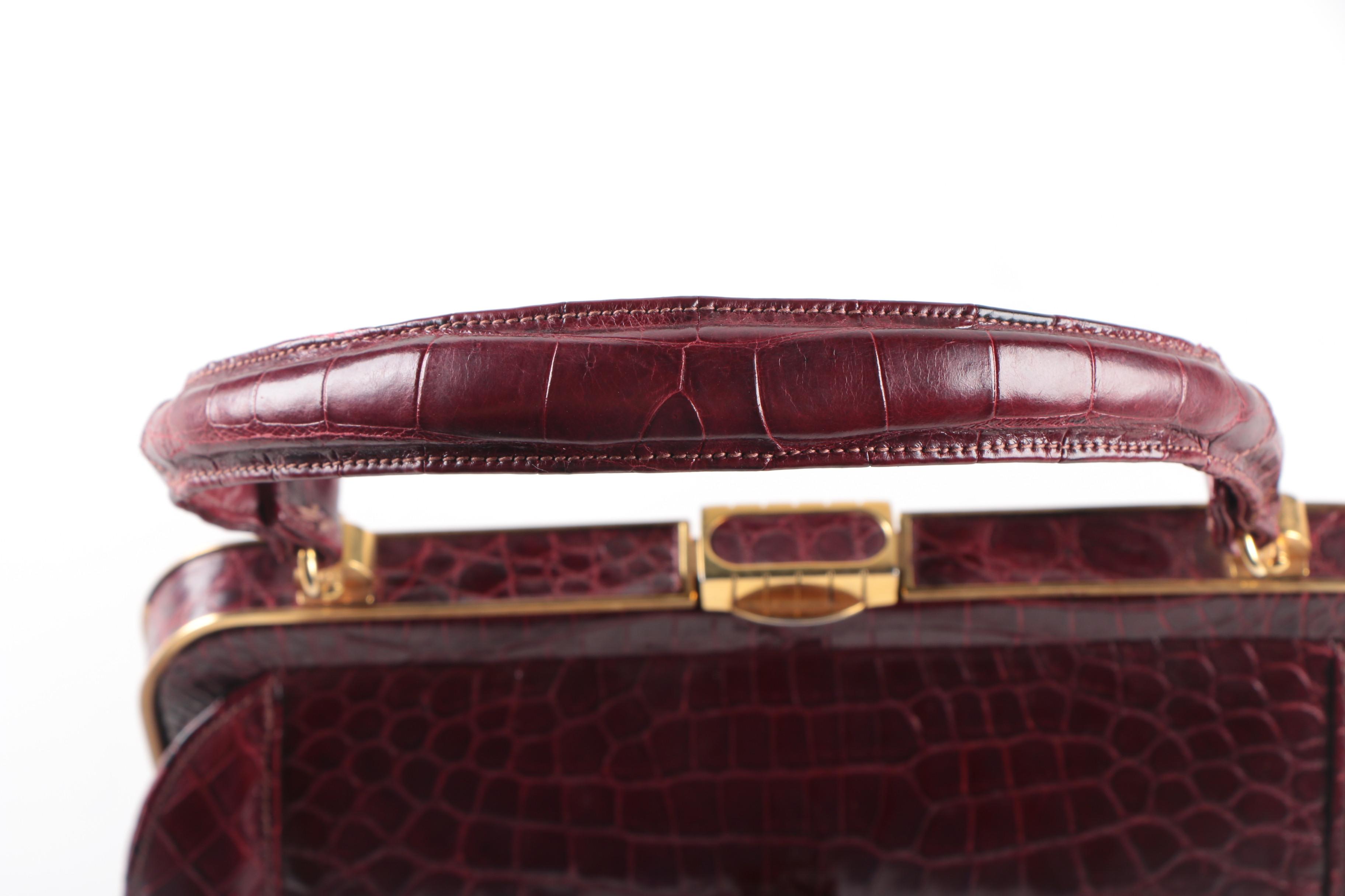 Dark Red Crocodile Skin Lucille de Paris Handbag