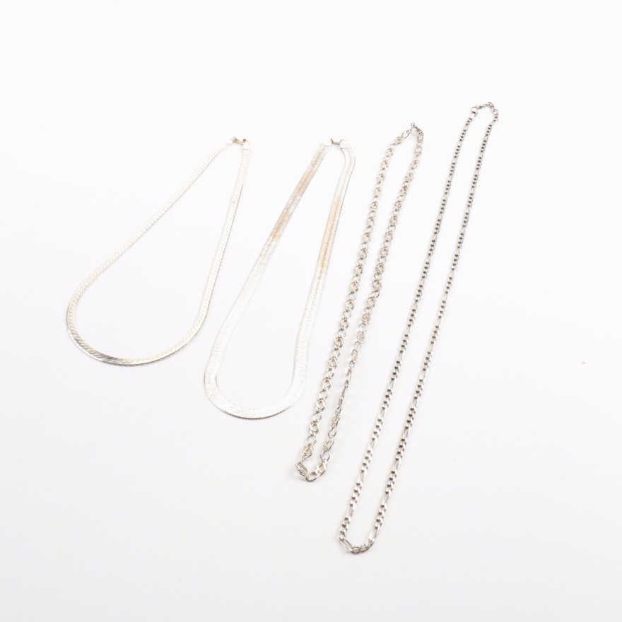 Four Sterling Silver Chain Necklaces