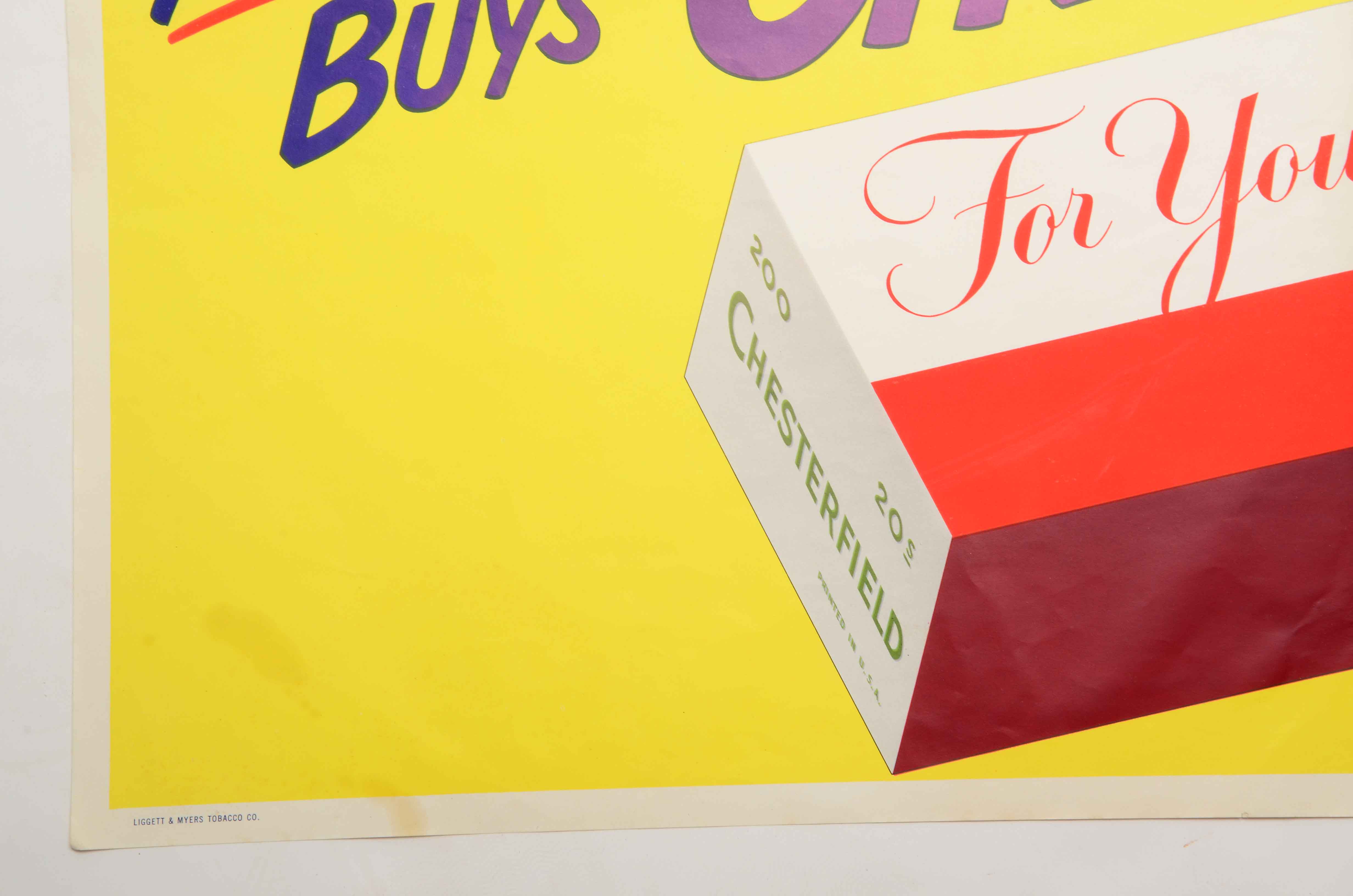 Original 1950s Chesterfield Cigarettes Poster Advertisement