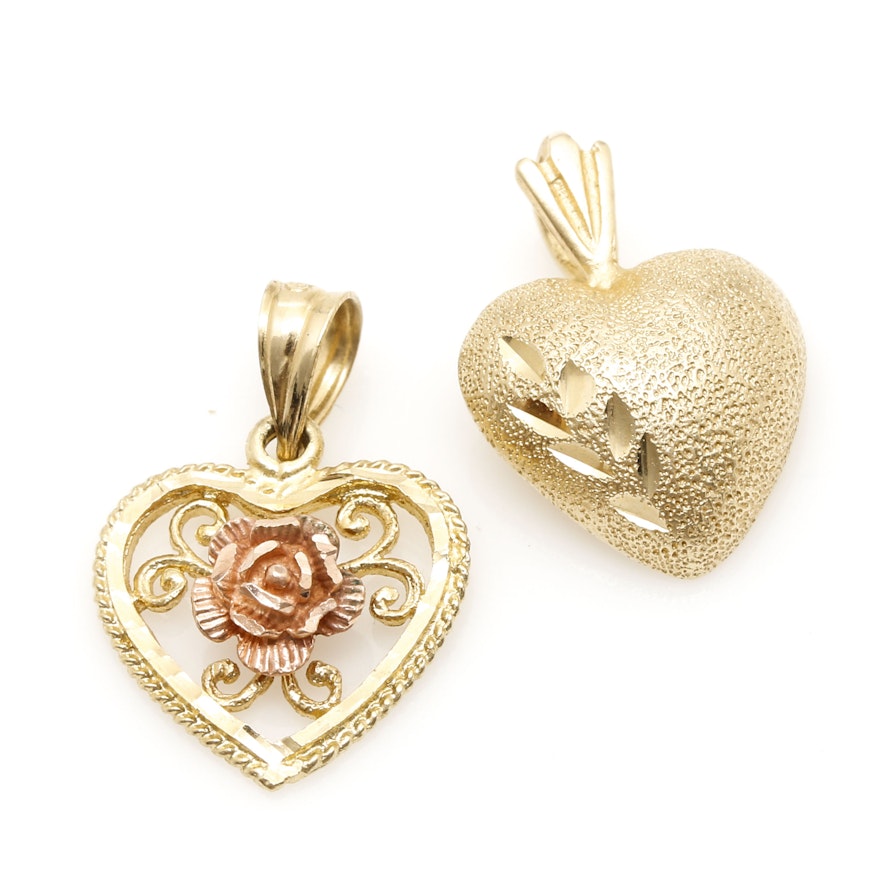 Selection of 14K Yellow and Rose Gold Heart Pendants