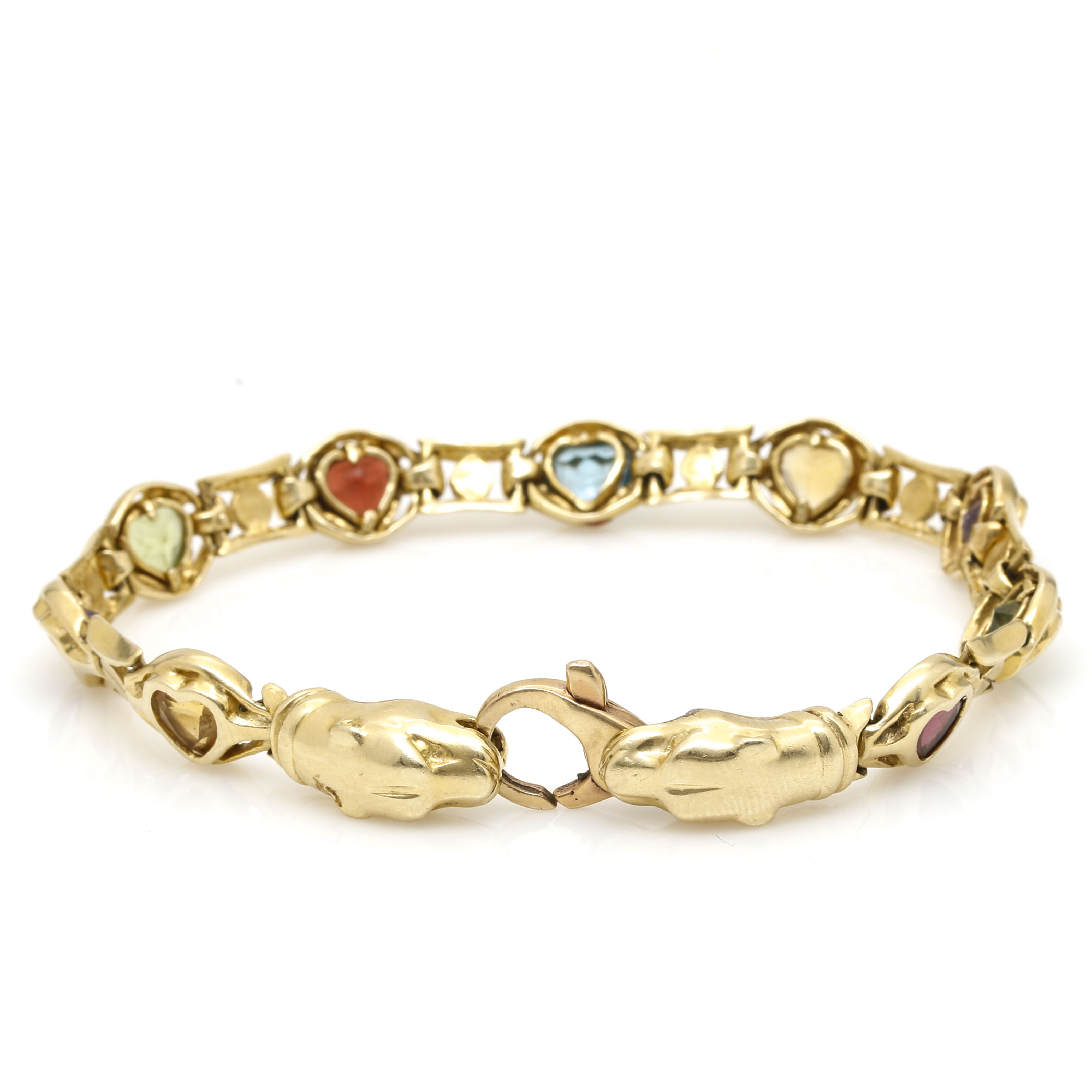 14K Yellow Gold Gemstone Heart Bracelet