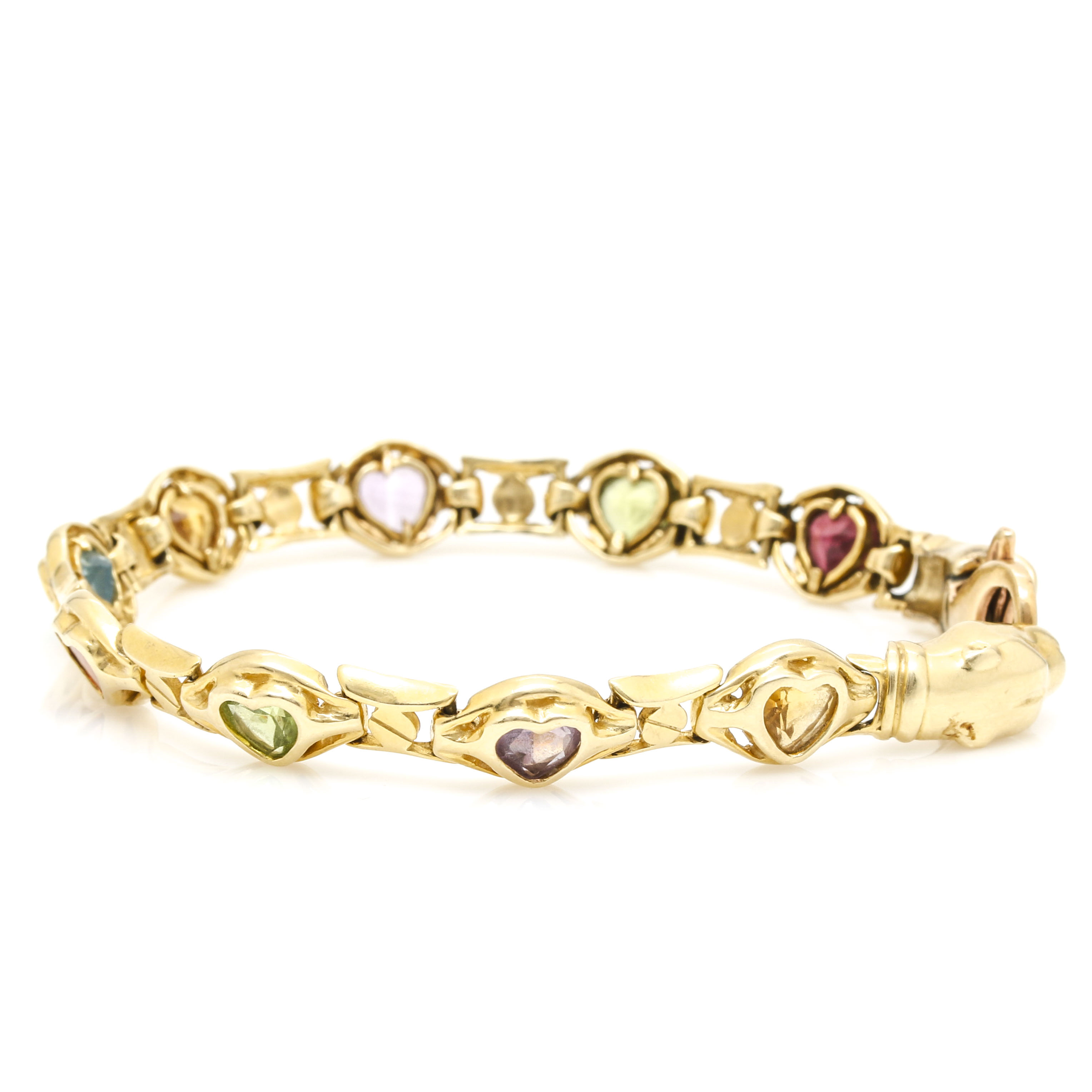 14K Yellow Gold Gemstone Heart Bracelet