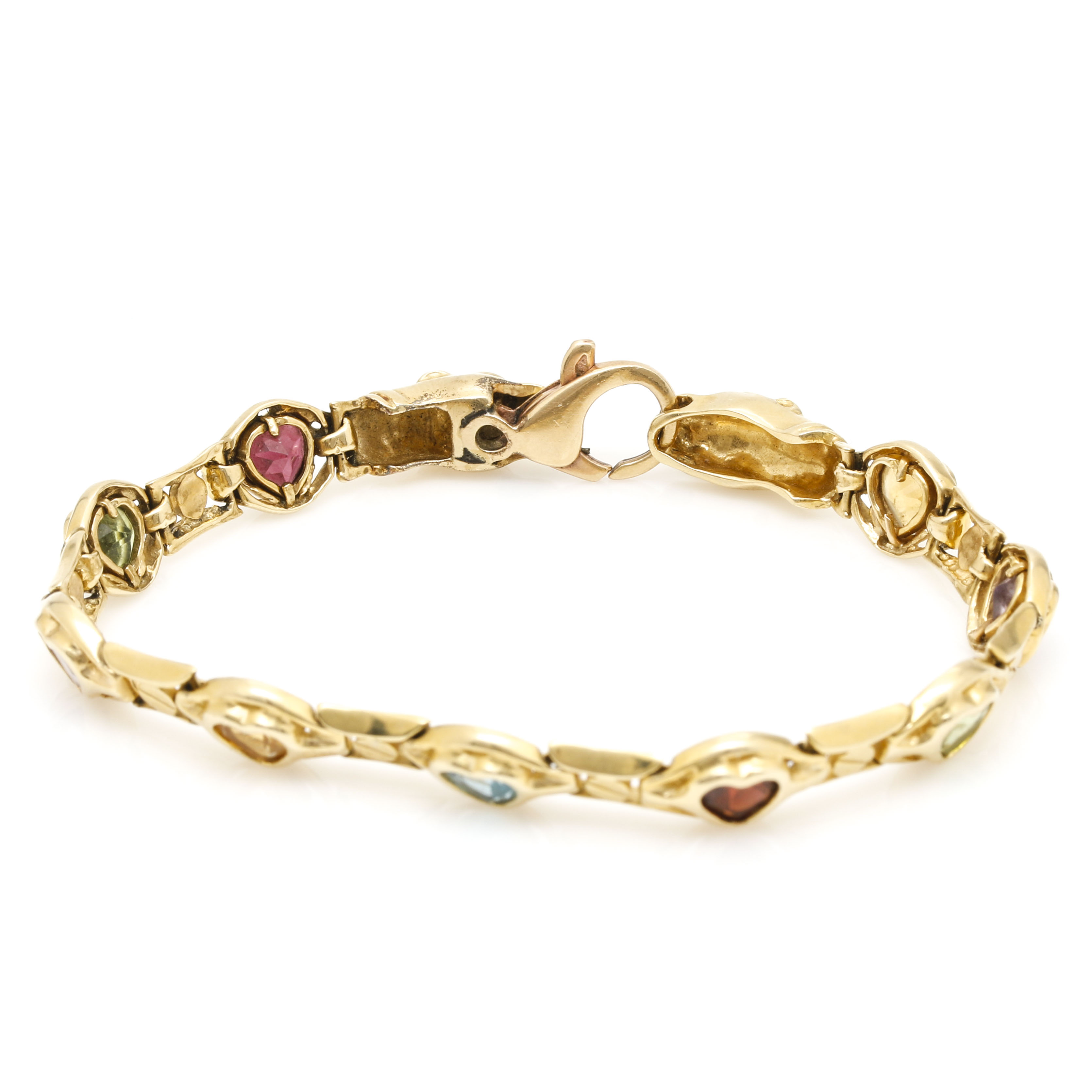 14K Yellow Gold Gemstone Heart Bracelet