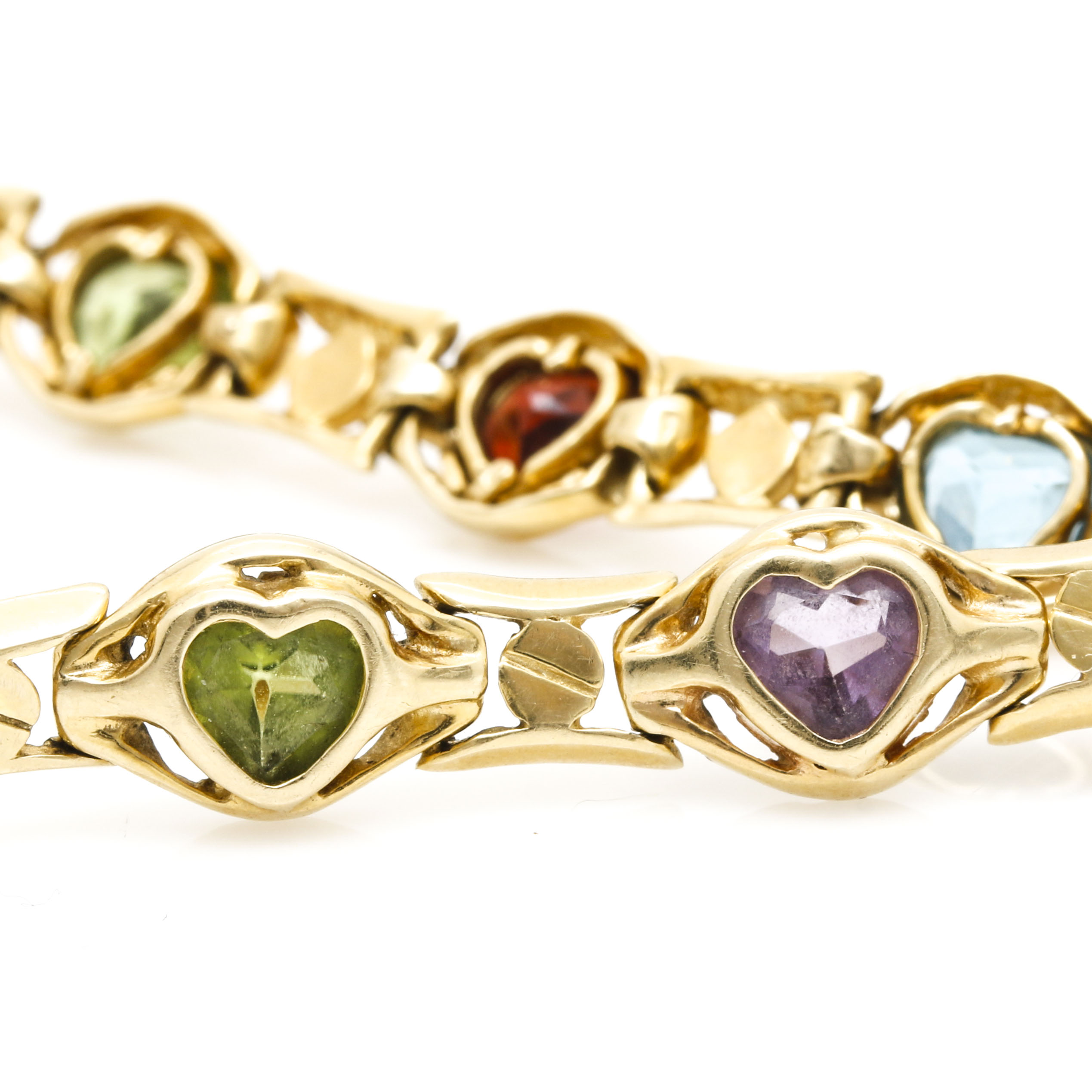 14K Yellow Gold Gemstone Heart Bracelet