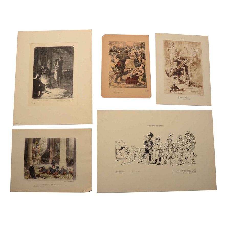 Five Vintage French World War I Prints