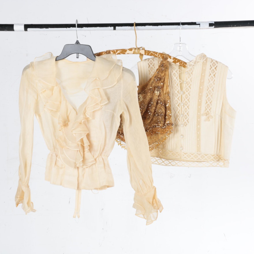 Women's Vintage Tops Including Linen, Chiffon, and Beaded