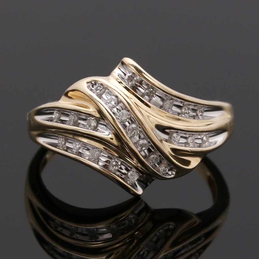 10K Yellow Gold Diamond Swirl Ring