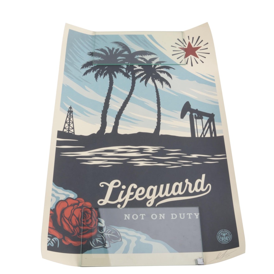 Signed Shepard Fairey Offset Lithograph "Lifeguard Not on Duty"
