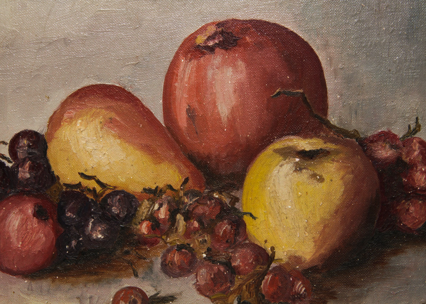 Vintage Oil Painting on Academy Board of Still Life Fruit Arrangement