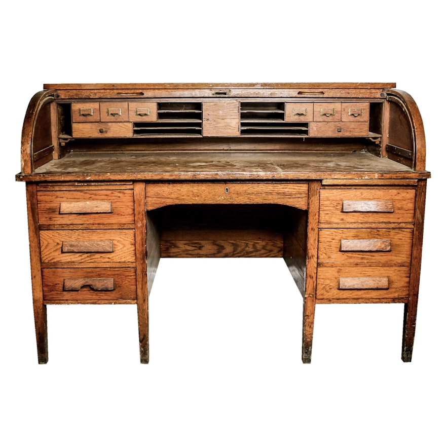 Antique Oak Roll-Top Desk by Moon Desk Co.