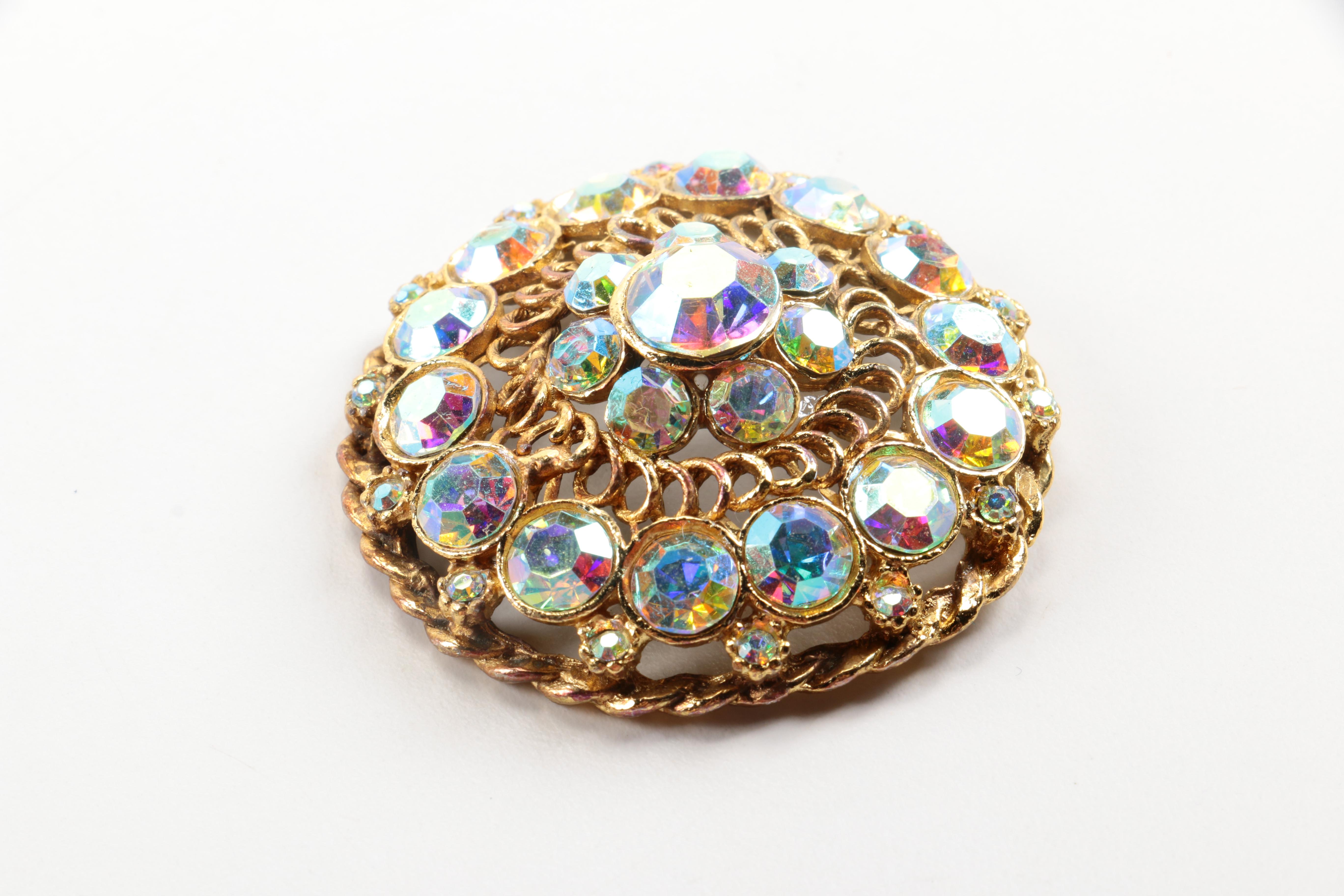 Assorted Gold Tone Jewelry With Aurora Borealis Rhinestones