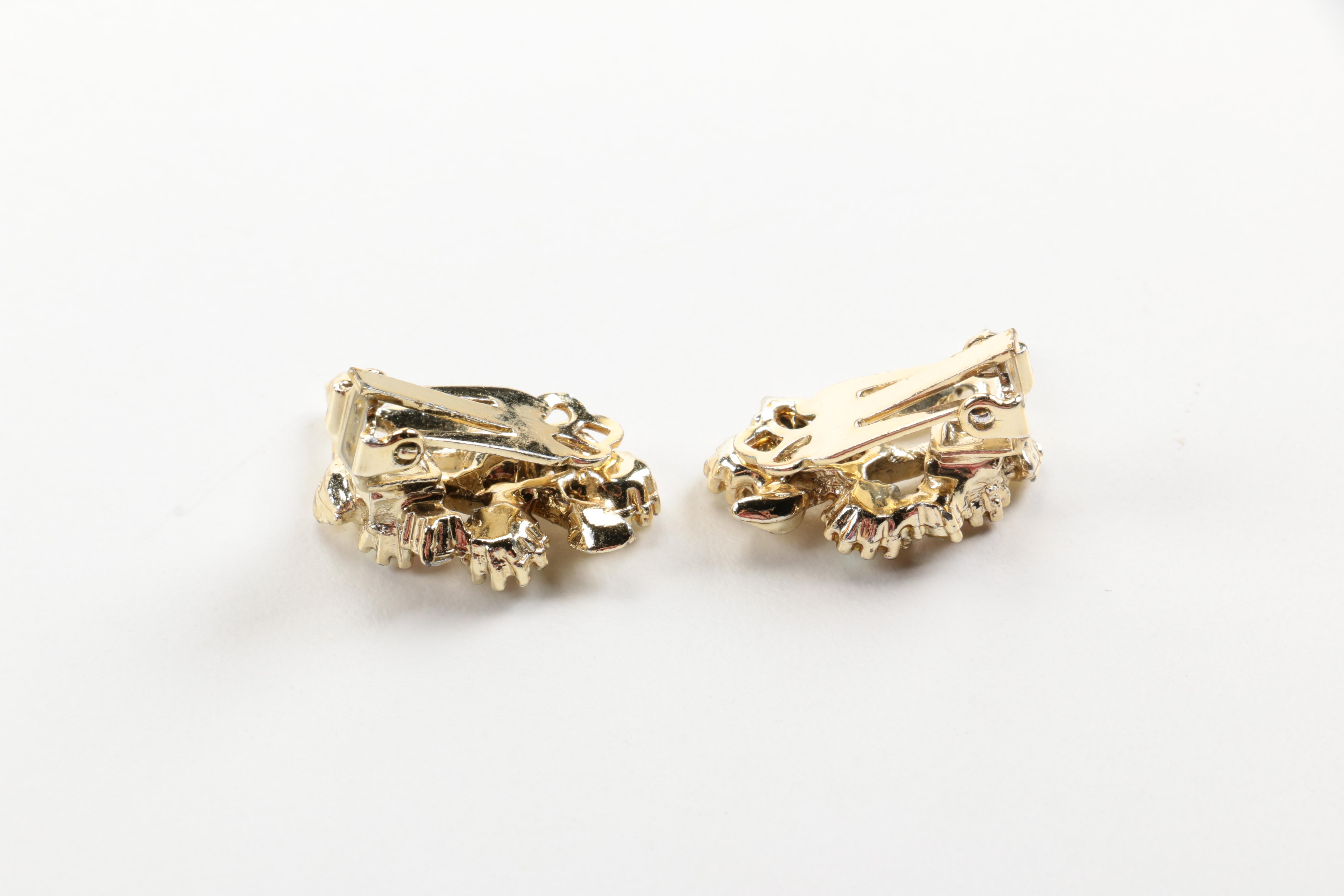 Assorted Gold Tone Jewelry With Aurora Borealis Rhinestones