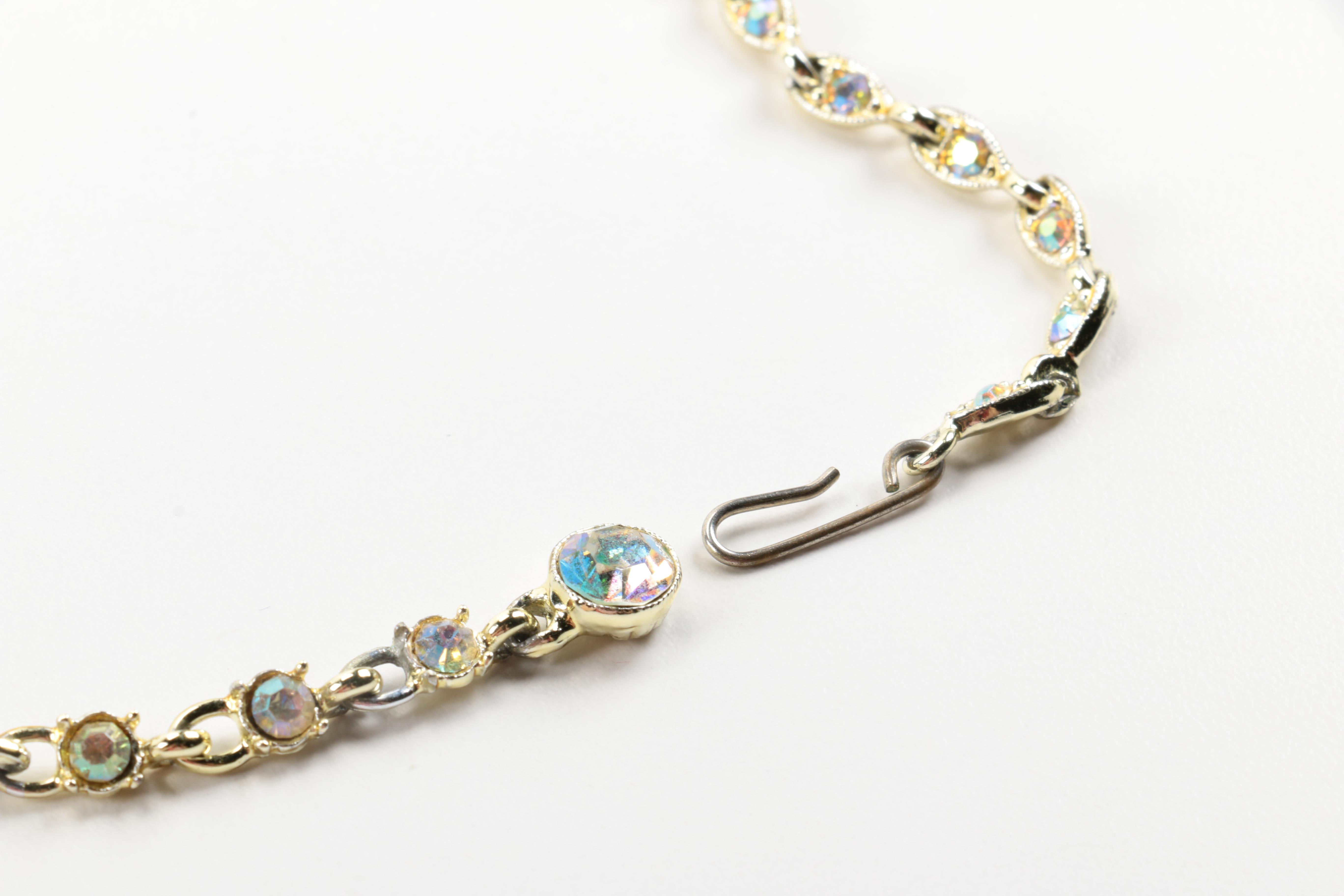 Assorted Gold Tone Jewelry With Aurora Borealis Rhinestones