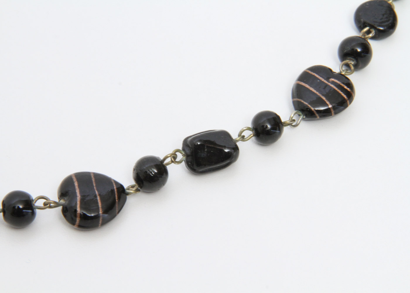 Vintage Molded Murano Black Glass Beaded Necklace
