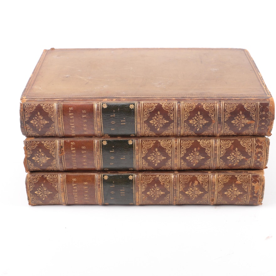1860 Three-Volume Set of "Critical and Historical Essays" by Lord Macaulay