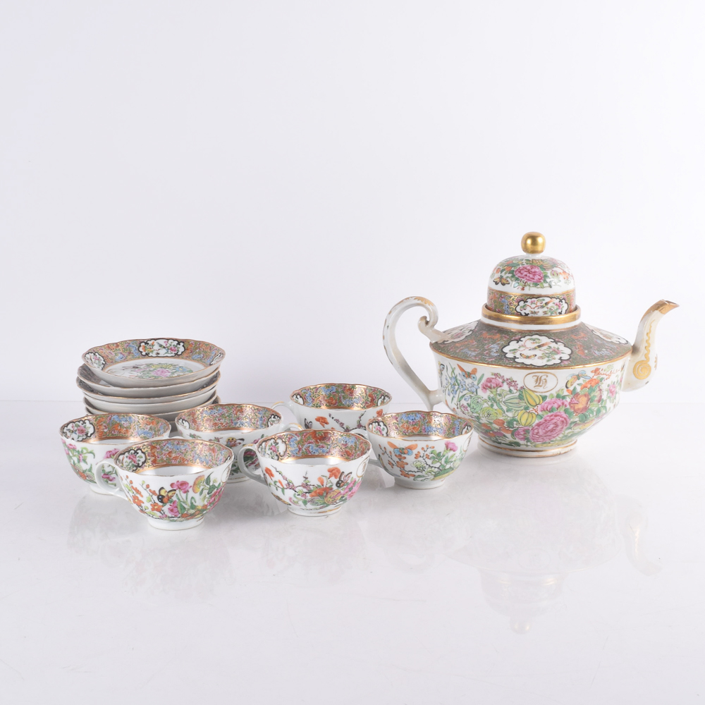 Antique Monogrammed Chinese Export Tea Set
