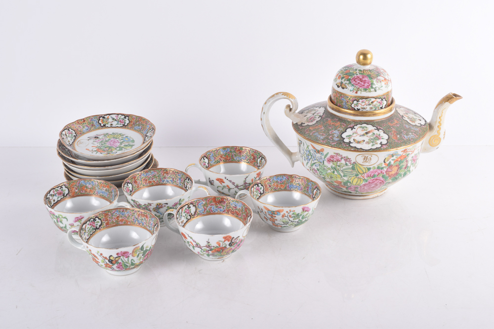 Antique Monogrammed Chinese Export Tea Set