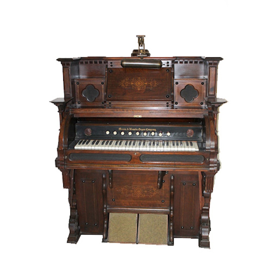 Antique Mason & Hamlin Pump Organ and Lamp