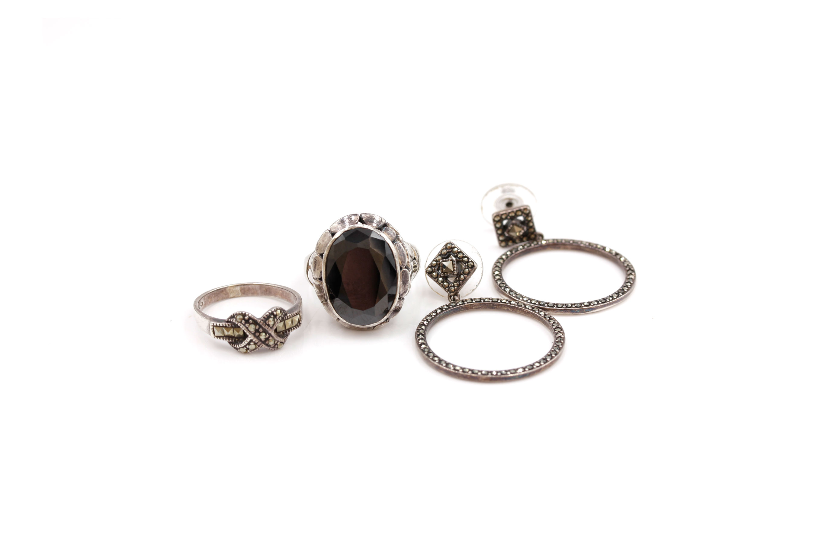 Sterling Silver Marcasite Earrings and Ring