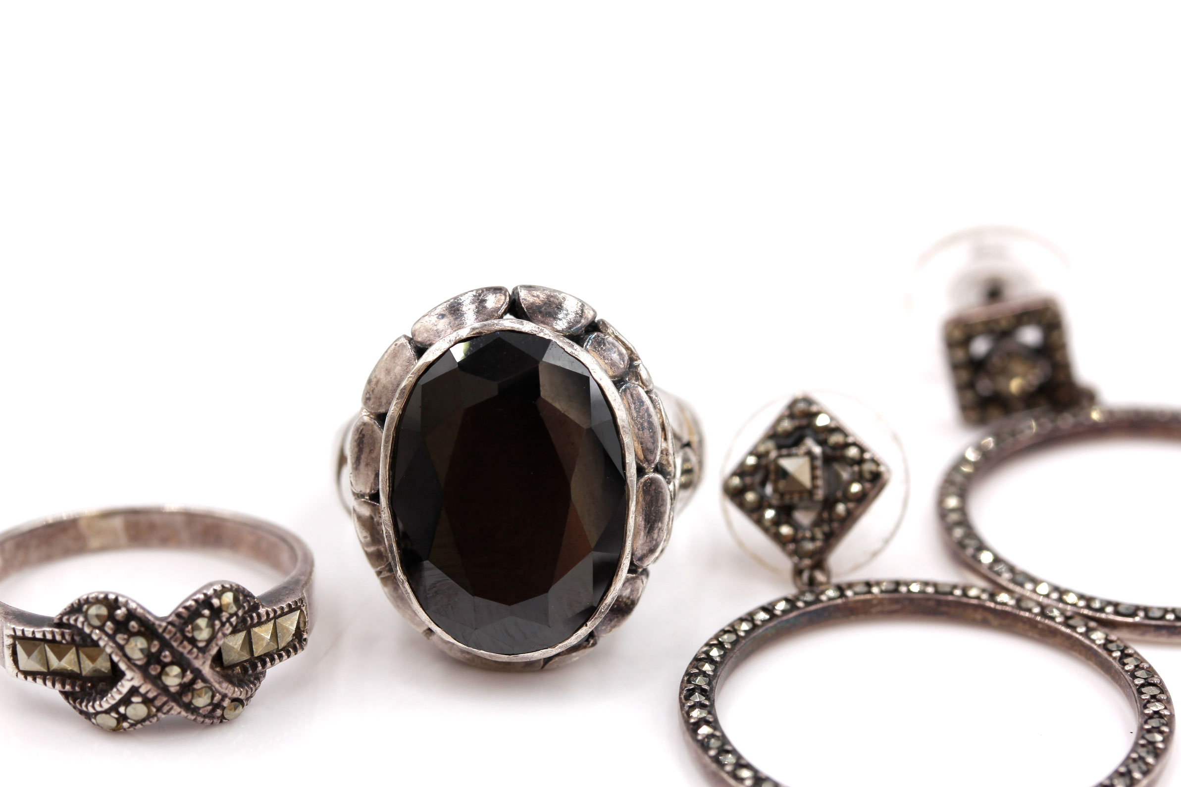 Sterling Silver Marcasite Earrings and Ring