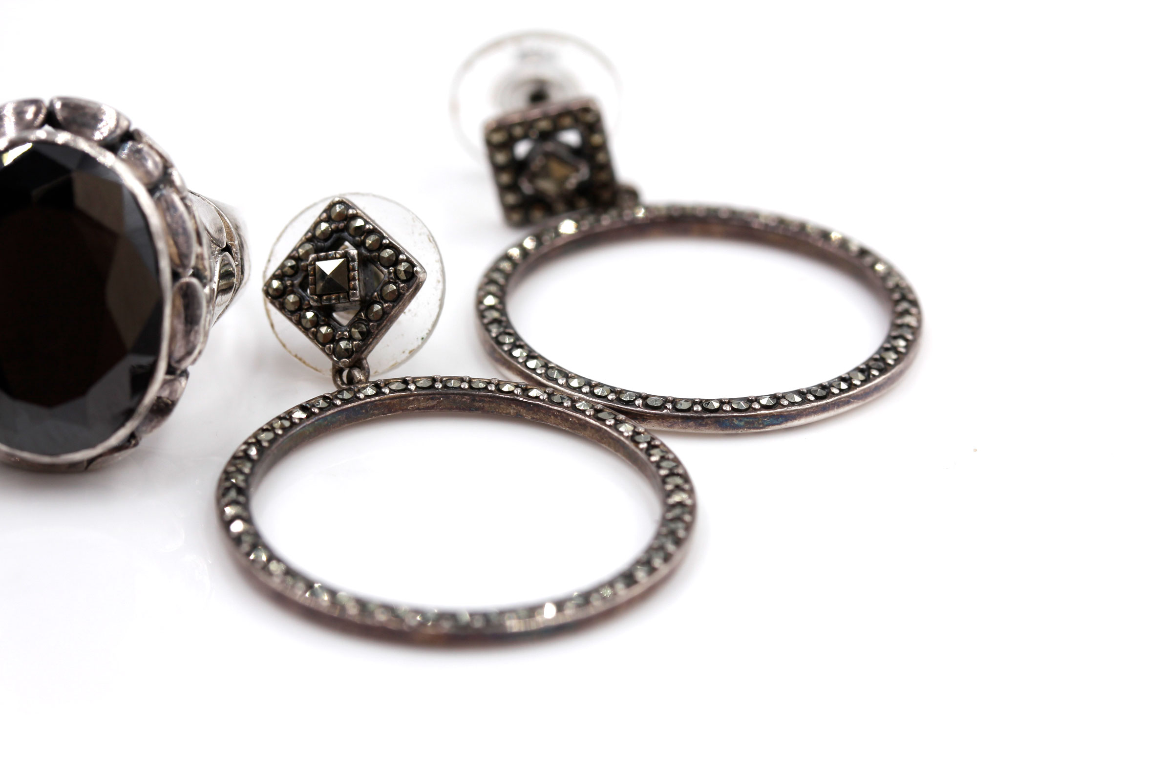Sterling Silver Marcasite Earrings and Ring