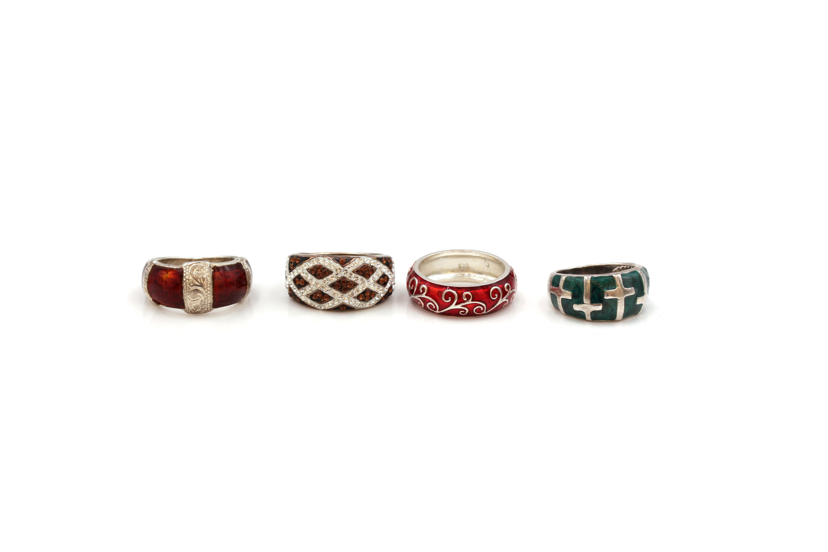 Sterling Silver Enamel and Rhinestone Bands
