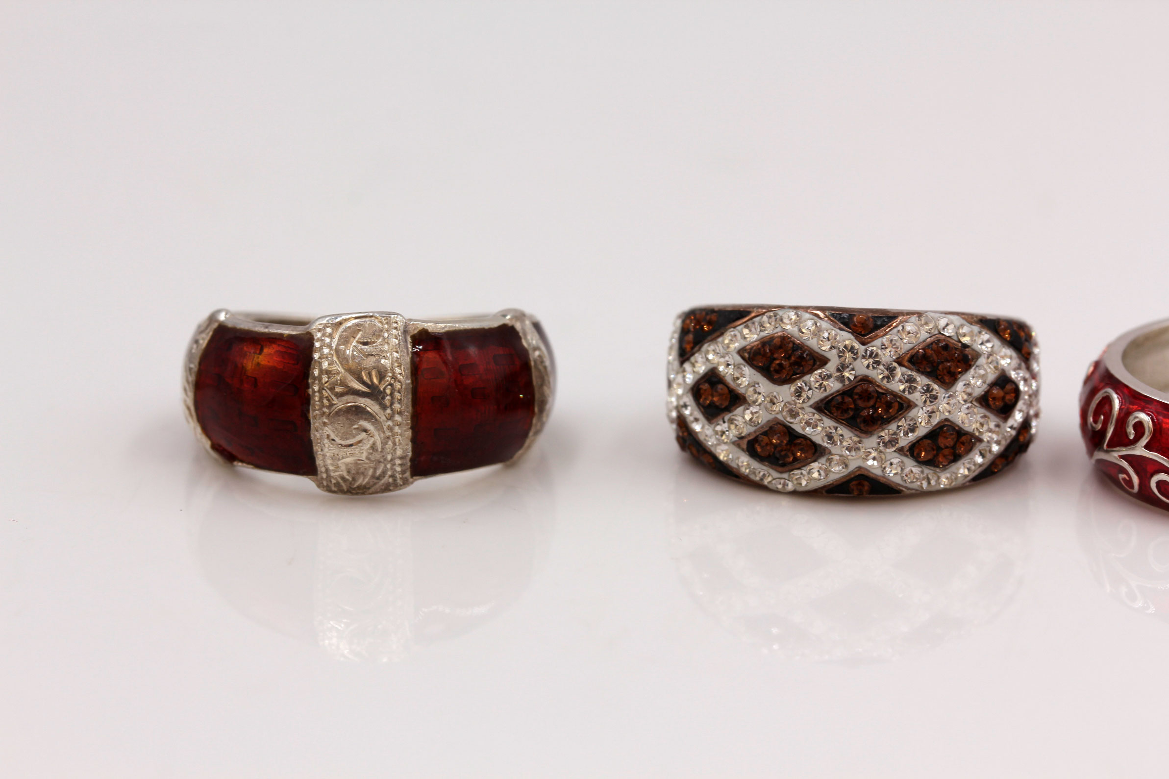 Sterling Silver Enamel and Rhinestone Bands