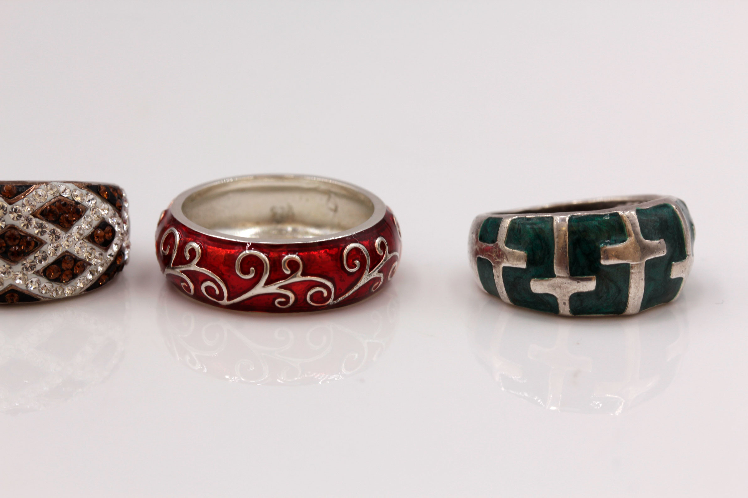 Sterling Silver Enamel and Rhinestone Bands