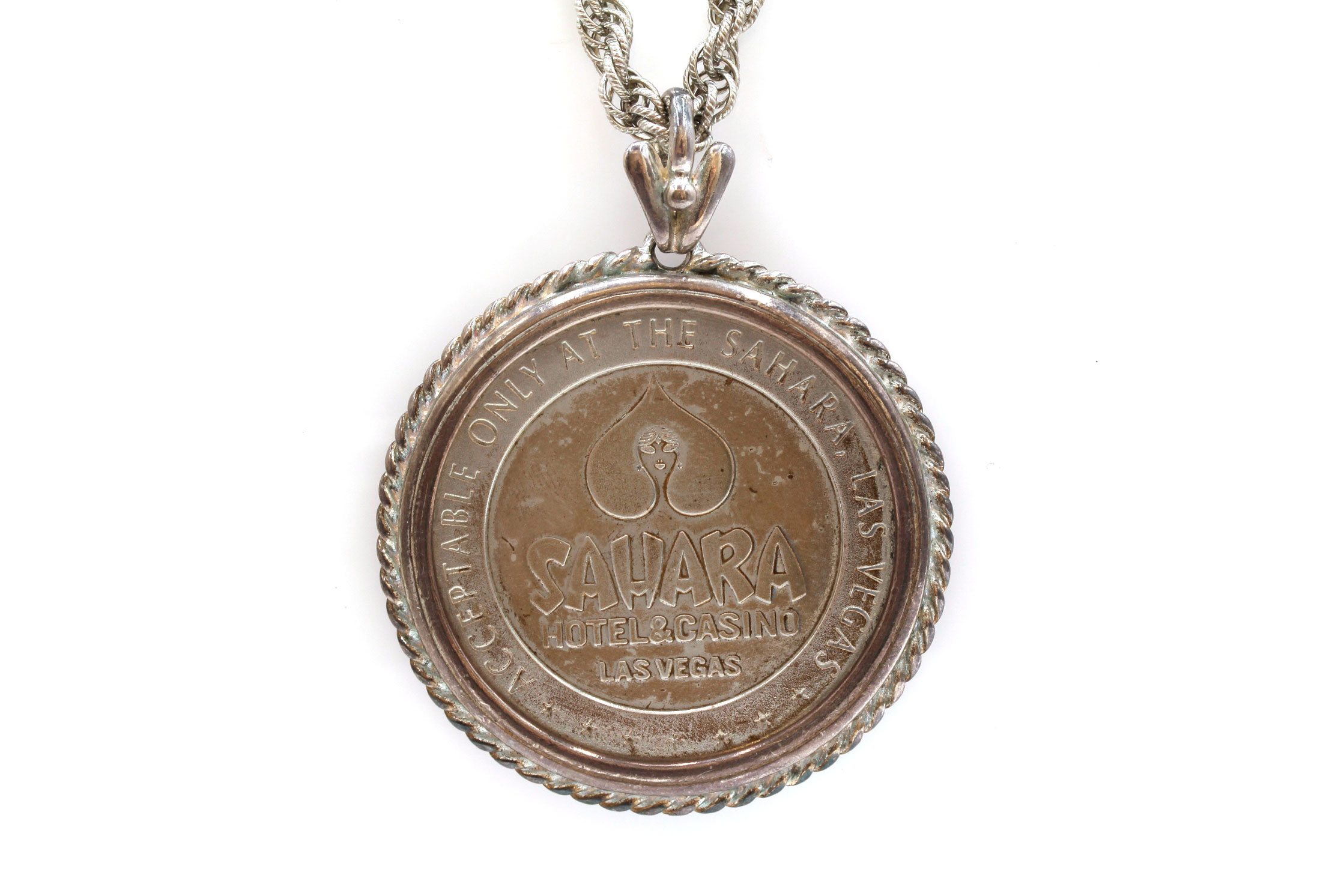 Vintage Sterling Silver Sahara Hotel and Casino Medallion Pendant Necklace