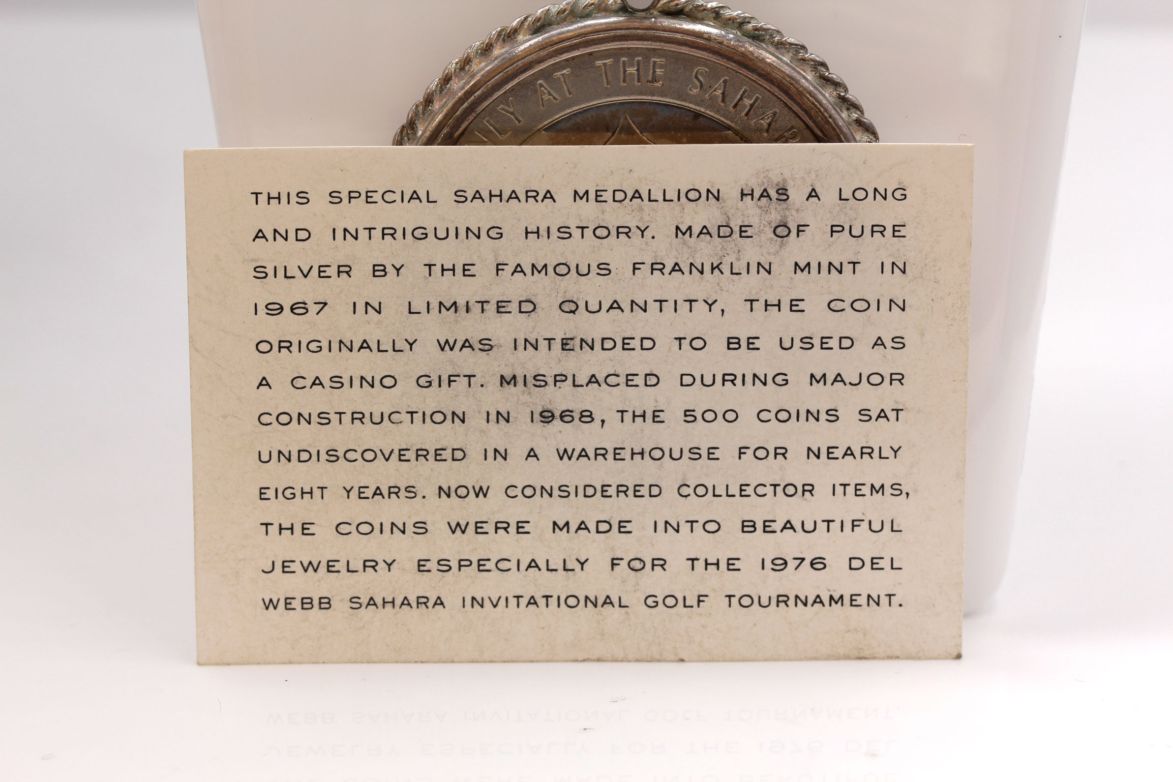 Vintage Sterling Silver Sahara Hotel and Casino Medallion Pendant Necklace