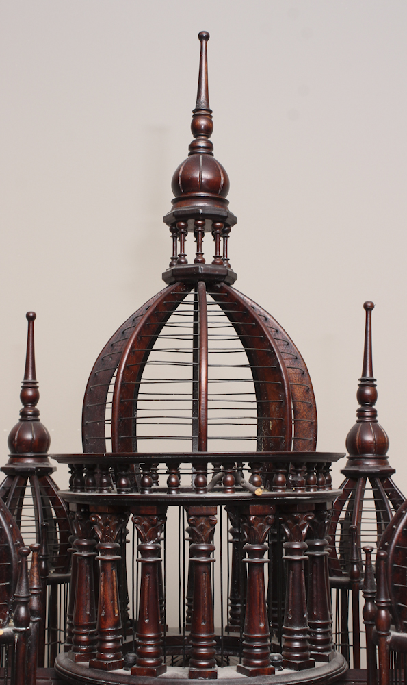 Vintage Mahogany Birdcage With Book "Finches & Soft-Billed Birds"