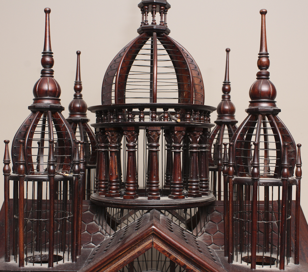 Vintage Mahogany Birdcage With Book "Finches & Soft-Billed Birds"