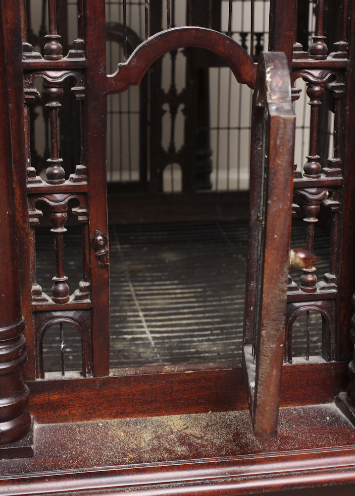 Vintage Mahogany Birdcage With Book "Finches & Soft-Billed Birds"