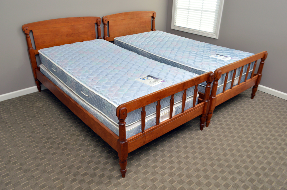 Two Early American Style Cherry Twin Bed Frames
