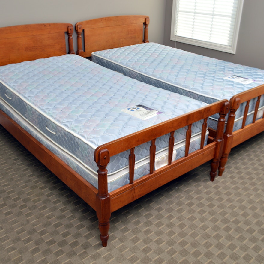 Two Early American Style Cherry Twin Bed Frames