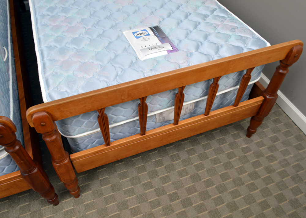 Two Early American Style Cherry Twin Bed Frames