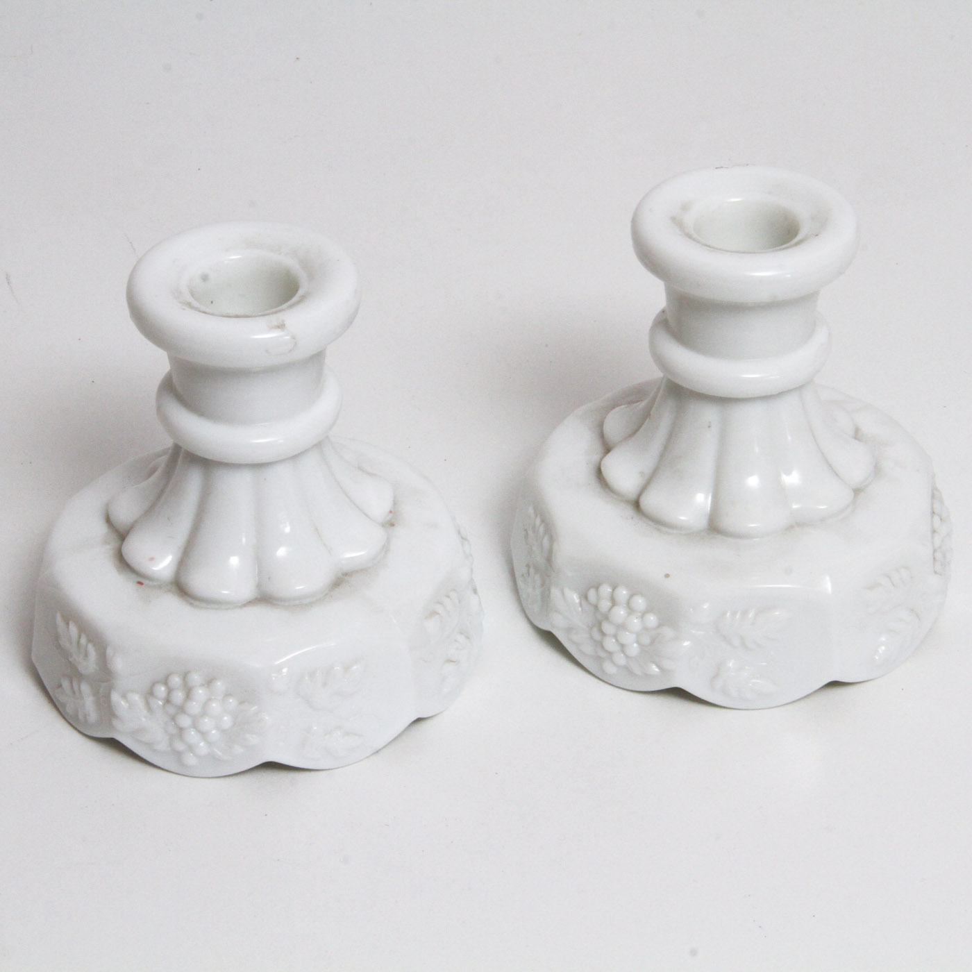 Westmoreland Milk Glass "Paneled Grapes" Candlesticks