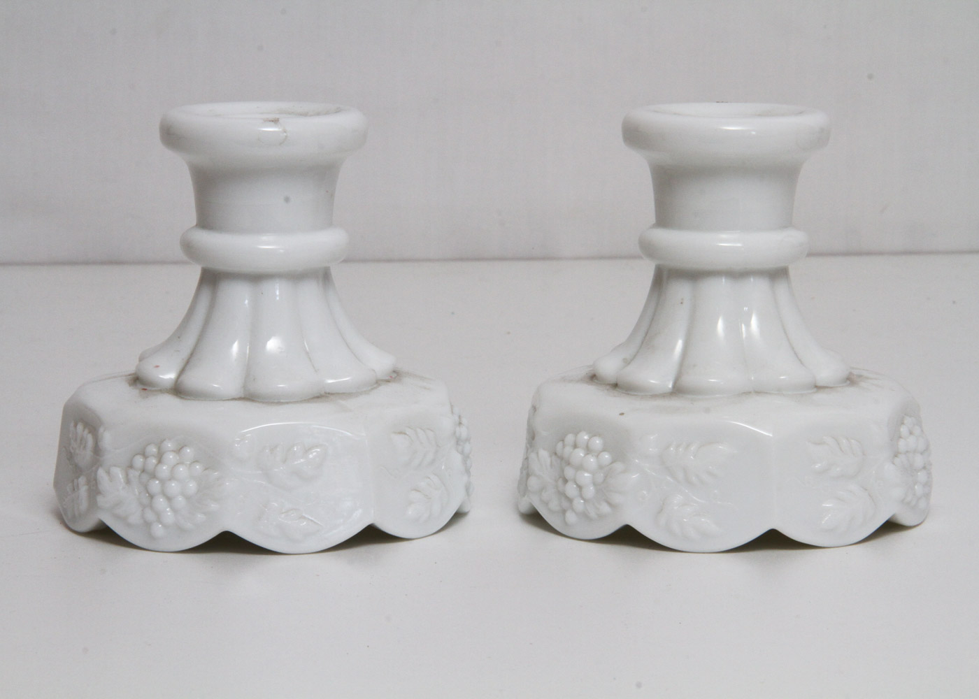 Westmoreland Milk Glass "Paneled Grapes" Candlesticks