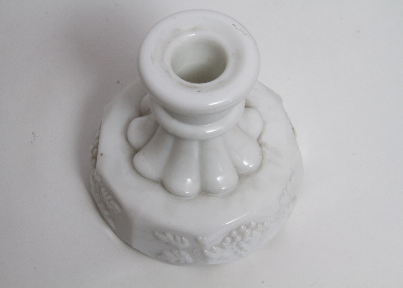 Westmoreland Milk Glass "Paneled Grapes" Candlesticks