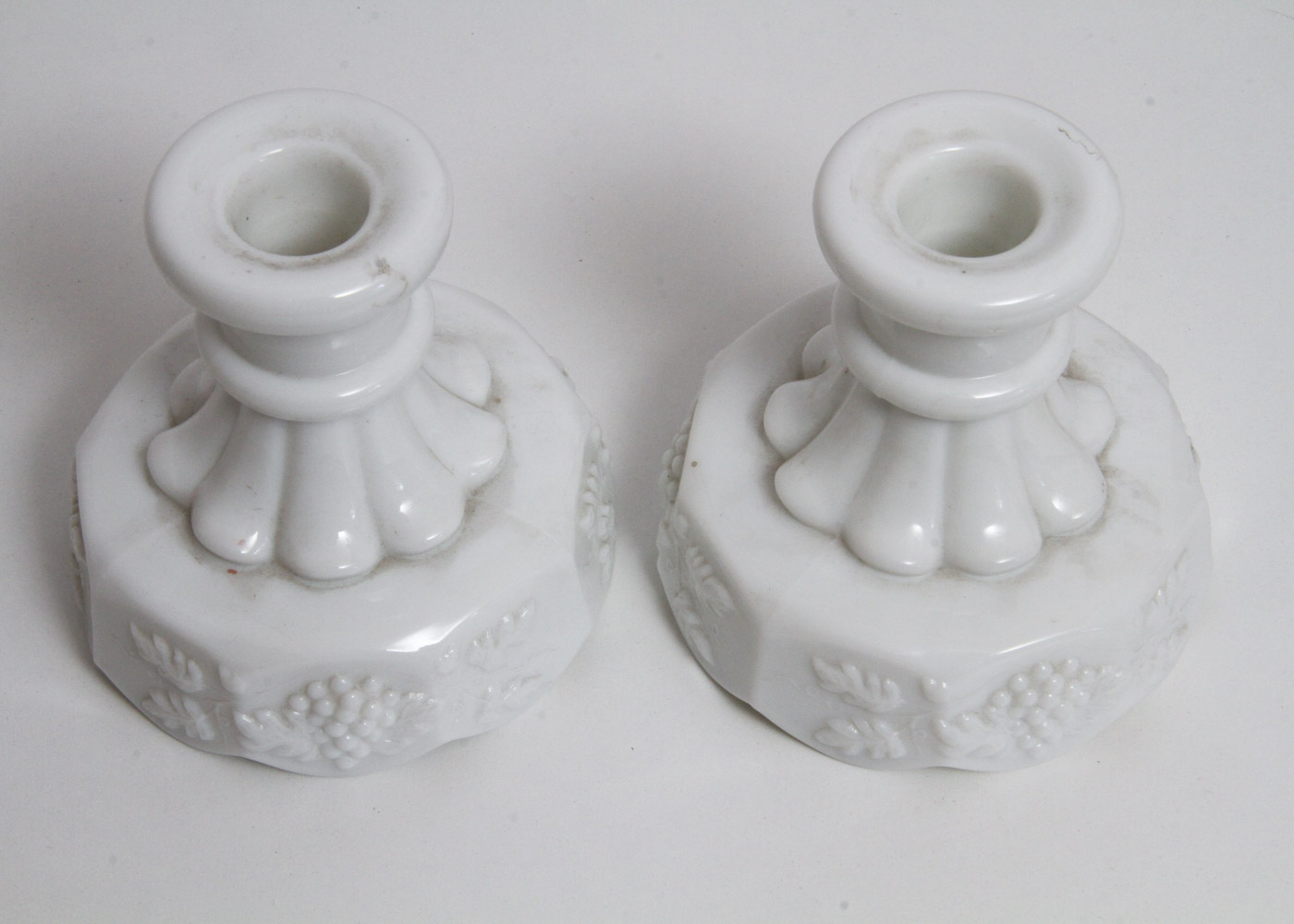 Westmoreland Milk Glass "Paneled Grapes" Candlesticks
