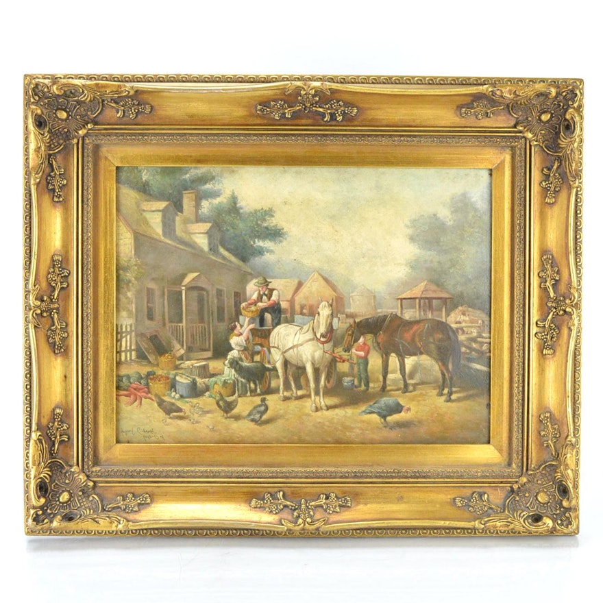 Oil Painting on Copper Panel after Louis Maurer "Preparing for Market"