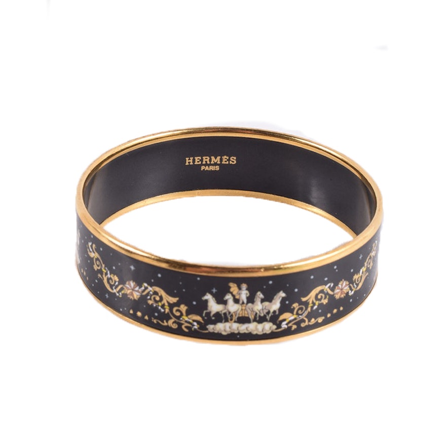 Hermès Black Enamel Bangle Bracelet "Cosmo Chariot"